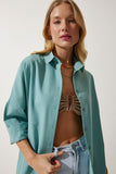 Su Yeşili Oversize Uzun Basic Gömlek  DD00842