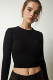 Siyah Fitilli Crop Triko Kazak PF00026