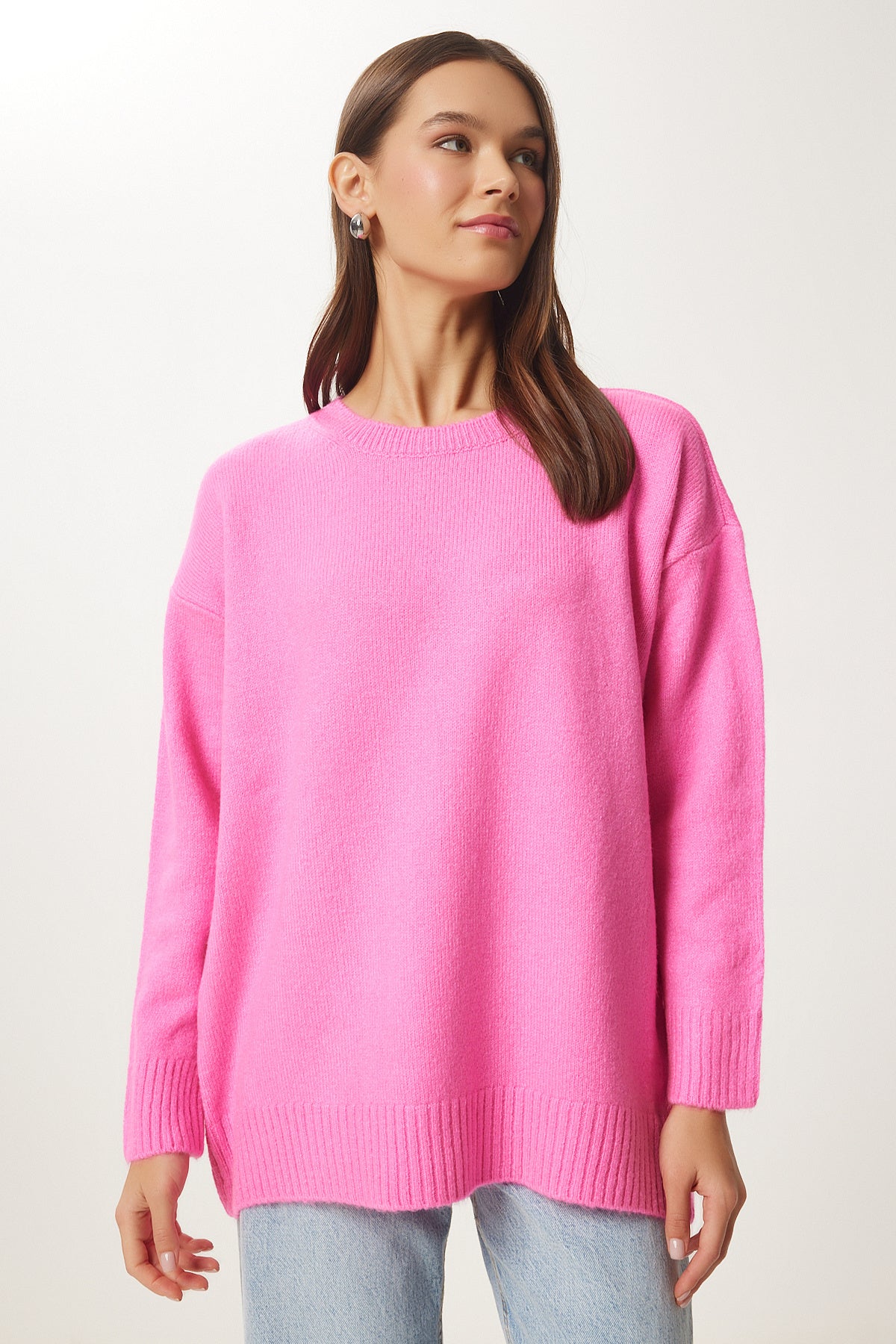 Pembe Oversize Triko Kazak PN00054