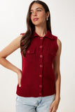 Bordo Polo Yaka Triko Yelek YY00244