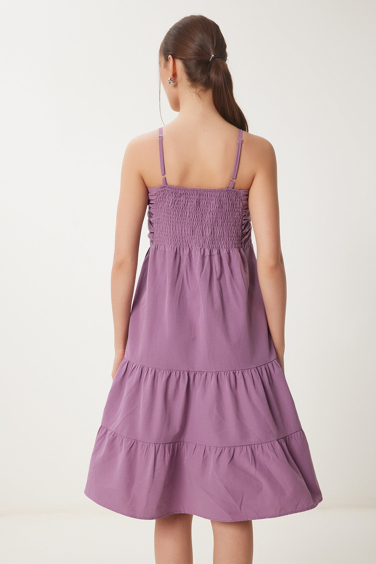 Leylak Askılı Volanlı Yazlık Poplin Elbise DD01226