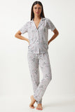 Gri Desenli Gömlek Pantolon Pijama Takımı EC00043