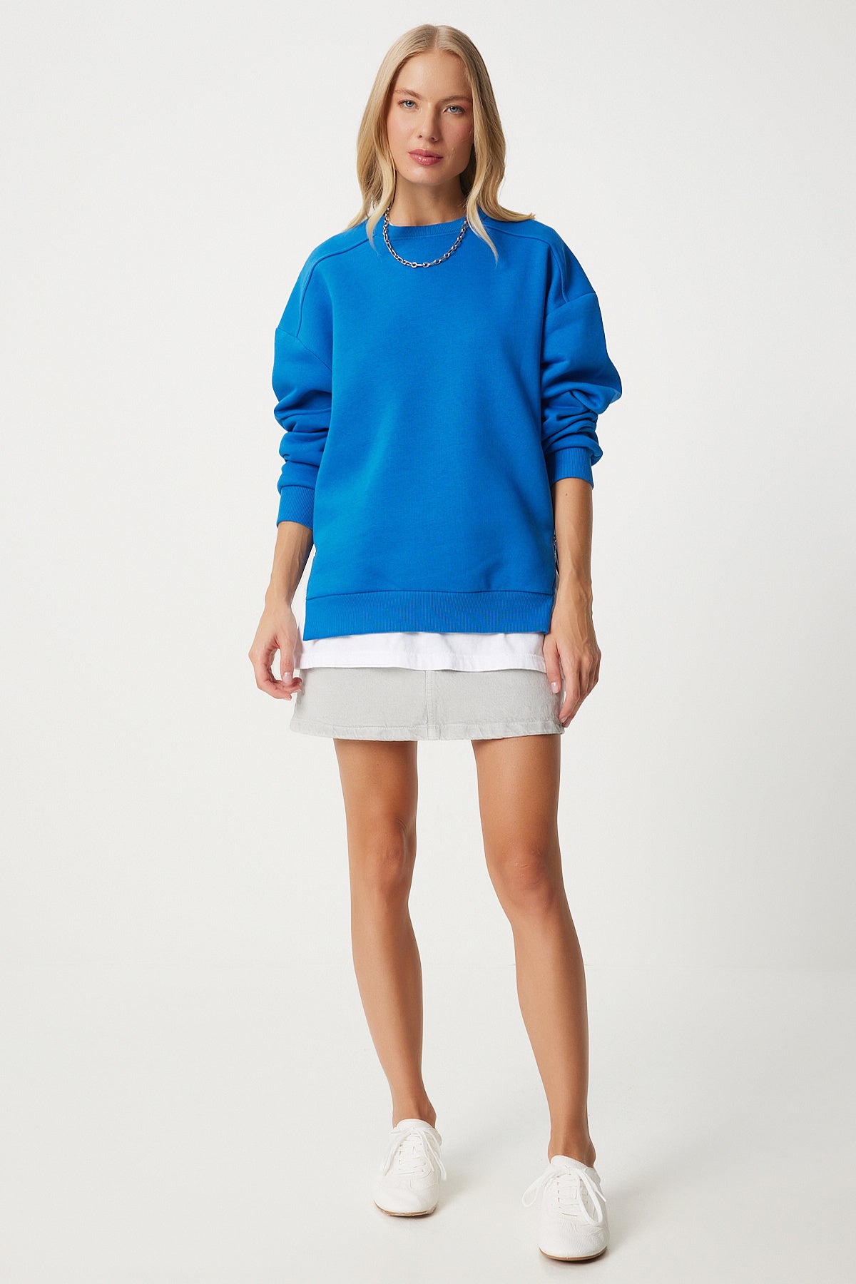 Mavi Fermuar Detaylı Şardonlu Örme Sweatshirt UB00148