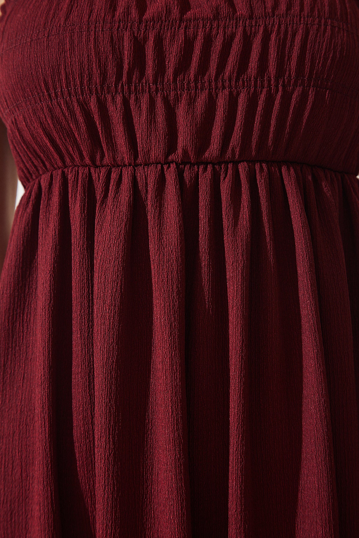 Bordo Askılı Krinkıl Yazlık Örme Elbise UB00250