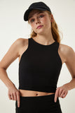 Siyah Halter Yaka Crop Örme Bluz OW00027