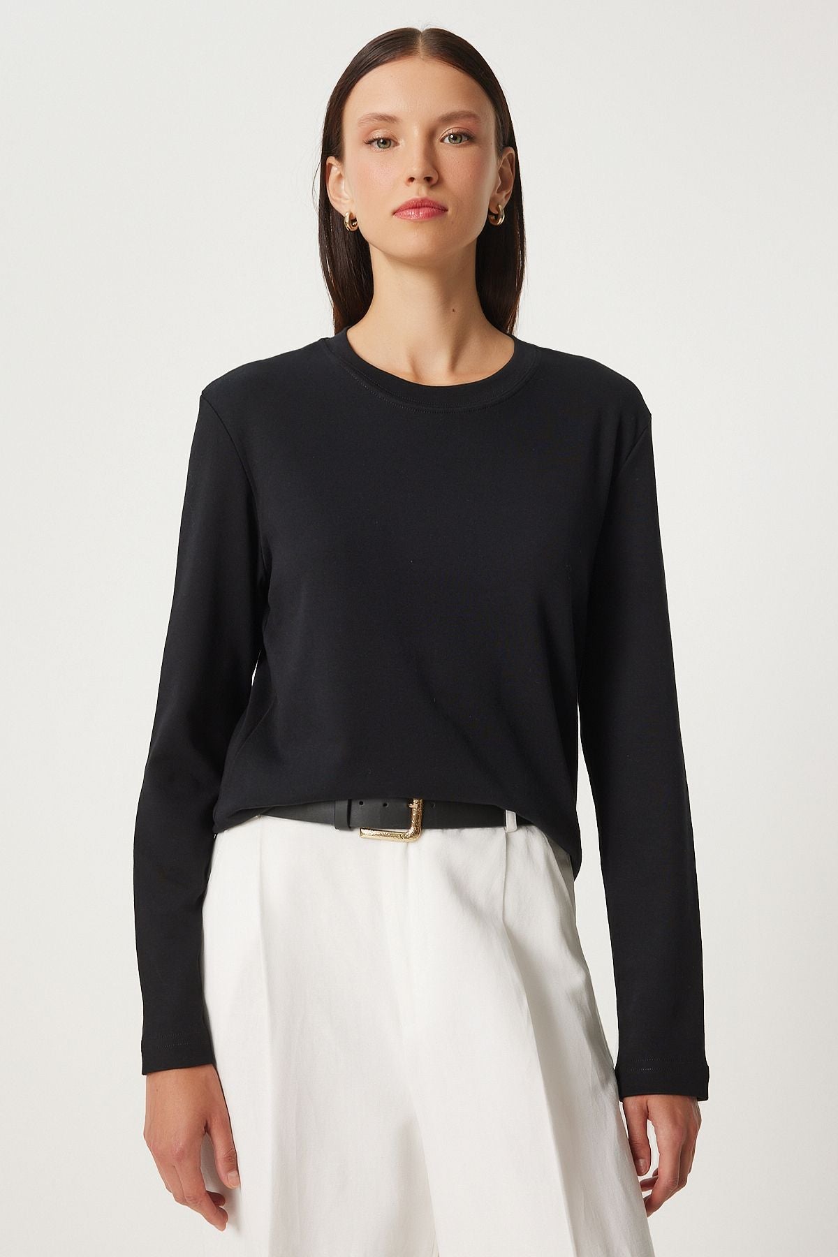 Siyah Pamuklu Basic Örme Bluz NJ00155