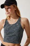 Antrasit Halter Yaka Yıkamalı Crop Örme Bluz NJ00135