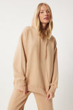 Bisküvi Kapüşonlu Sweatshirt Jogger Oversize Örme Eşofman Takımı PYS0027