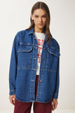 Koyu Mavi Geniş Cepli Oversize Denim Ceket AN00223