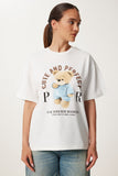 Ekru Baskılı Oversize Pamuklu Örme T-Shirt CR00508