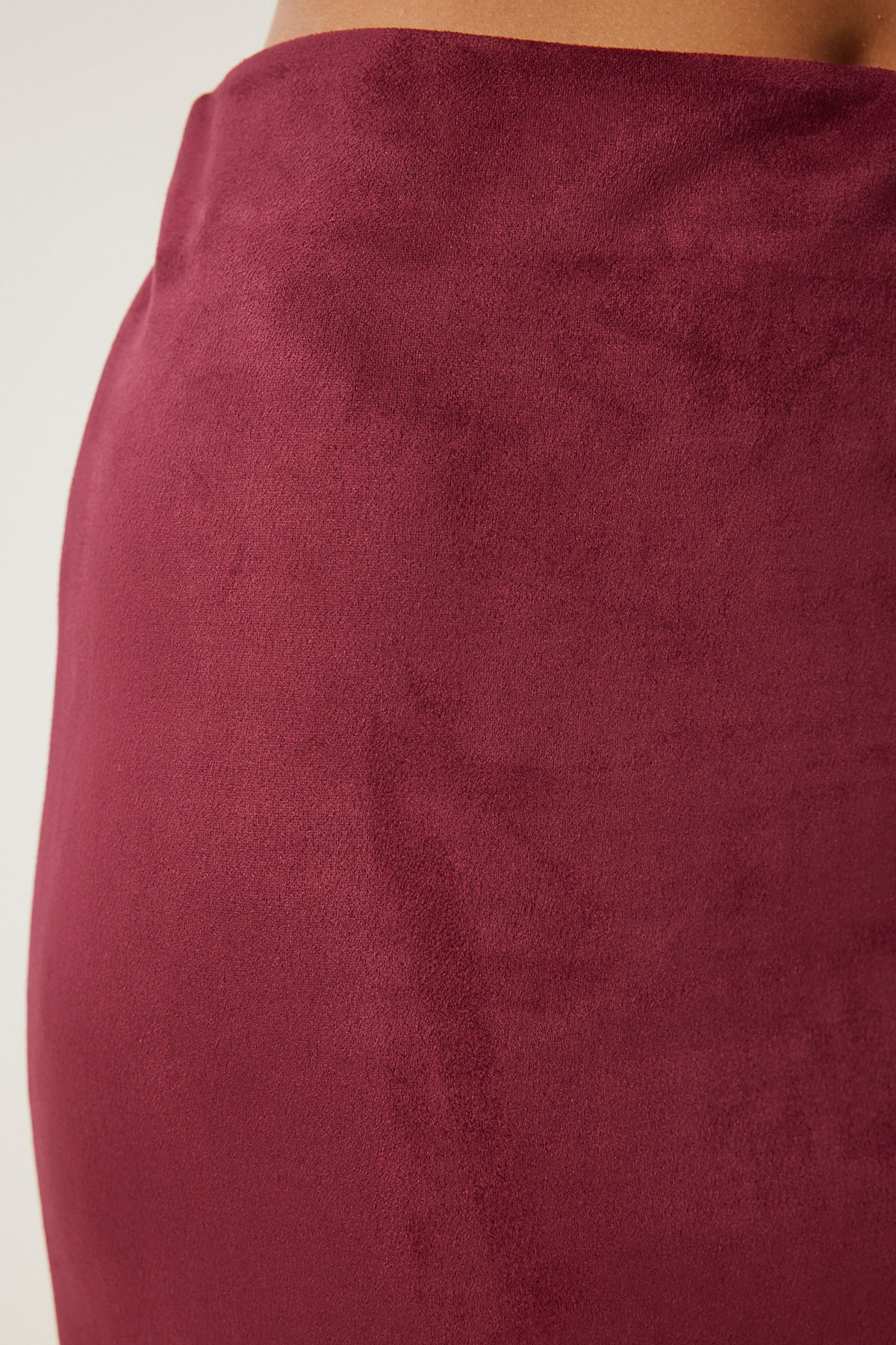 Bordo Yırtmaçlı Uzun Süet Dokuma Etek MC00292