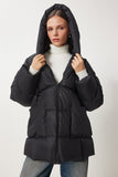 Siyah Kapüşonlu Oversize Şişme Mont RV00002