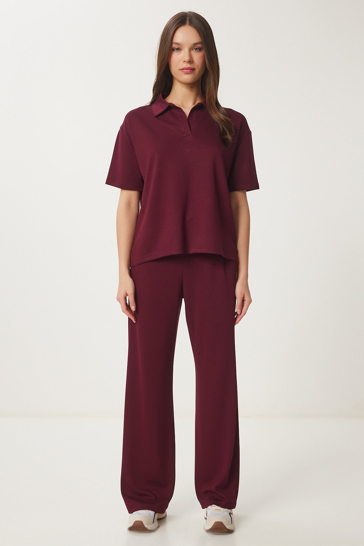 Bordo Polo Yaka Örme Alt-Üst Takım AN00231