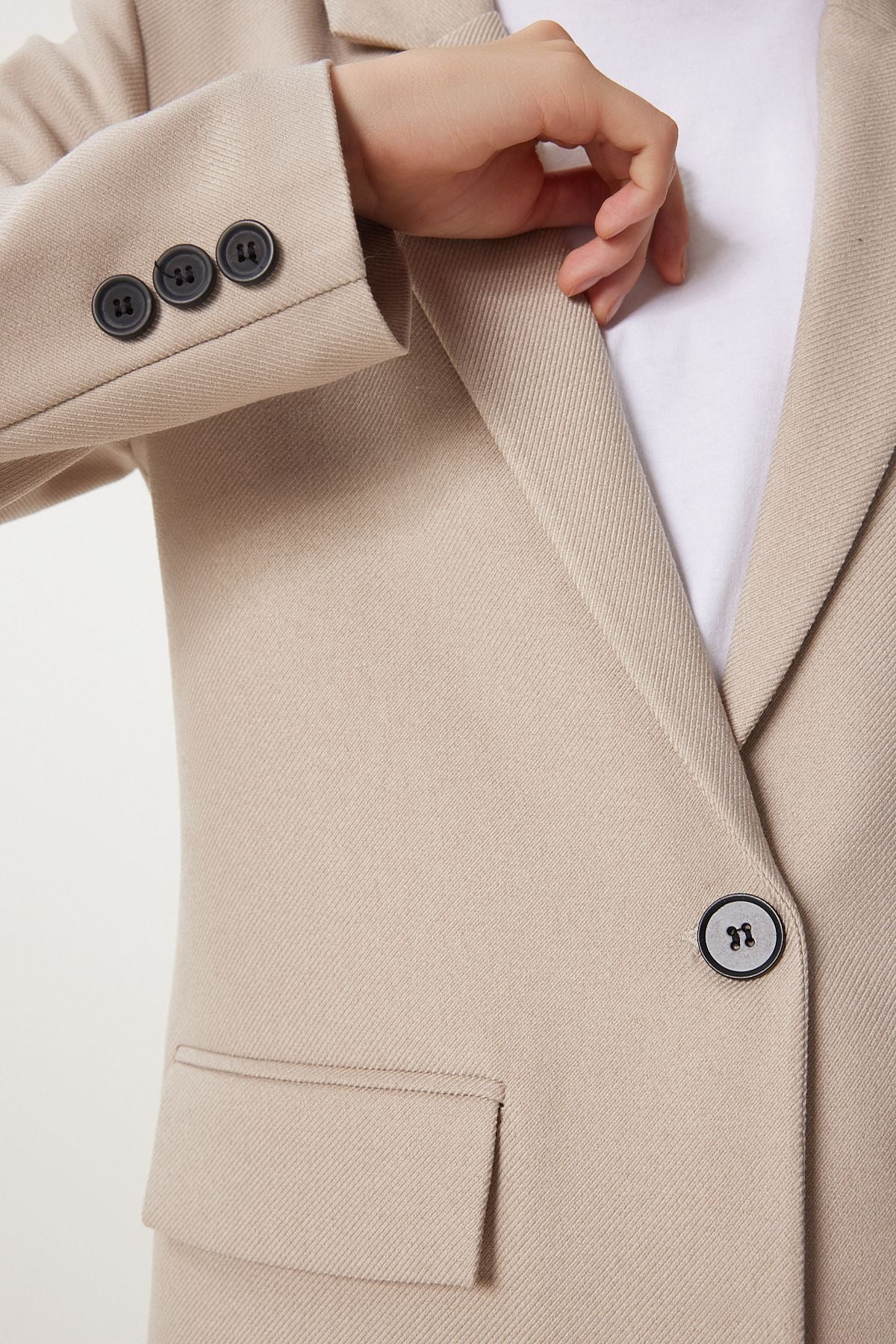 Bej Vatkalı Dokuma Blazer Ceket HL00005