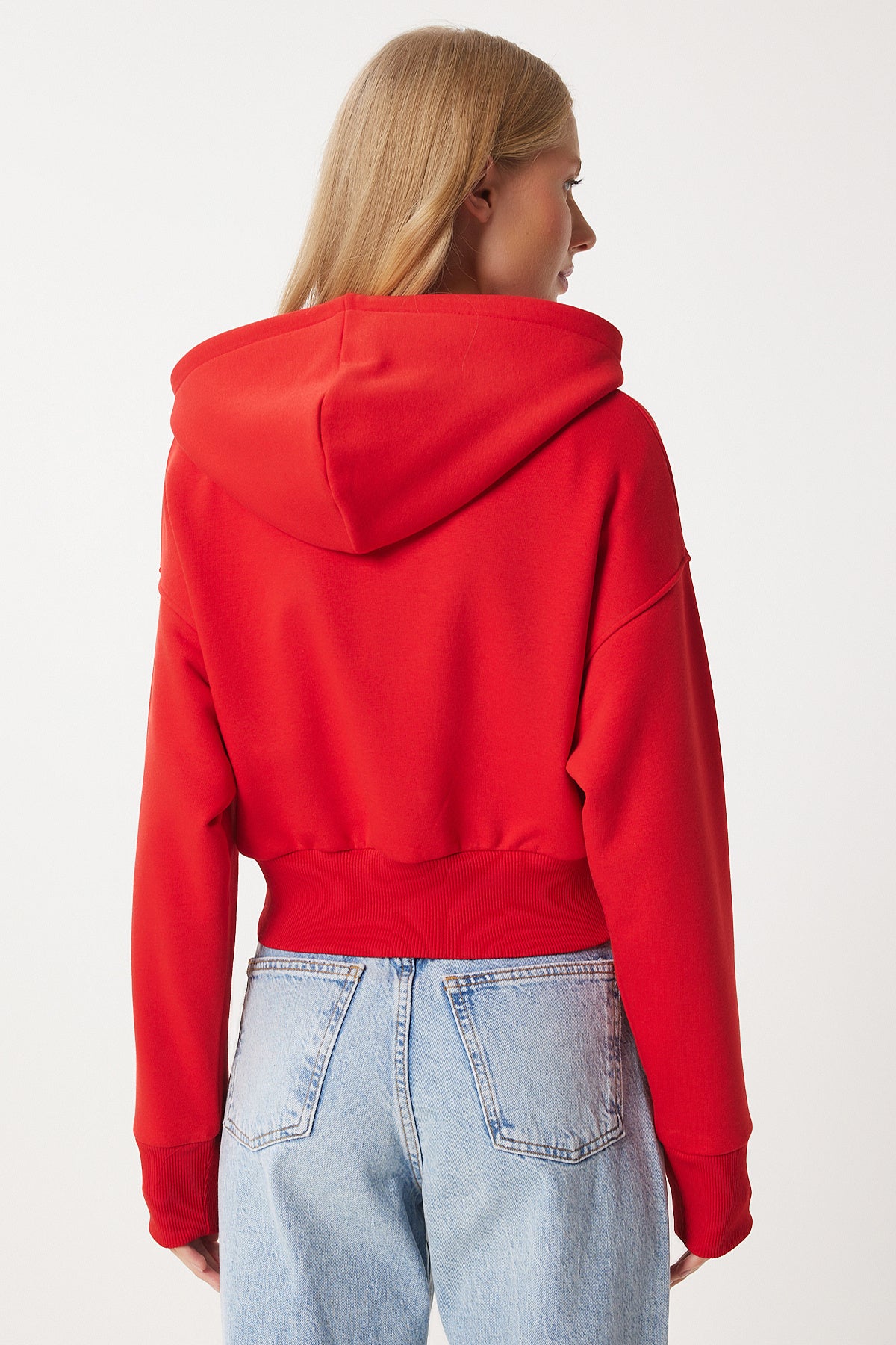 Kırmızı Kapüşonlu Şardonlu Fermuarlı Sweatshirt OW00051