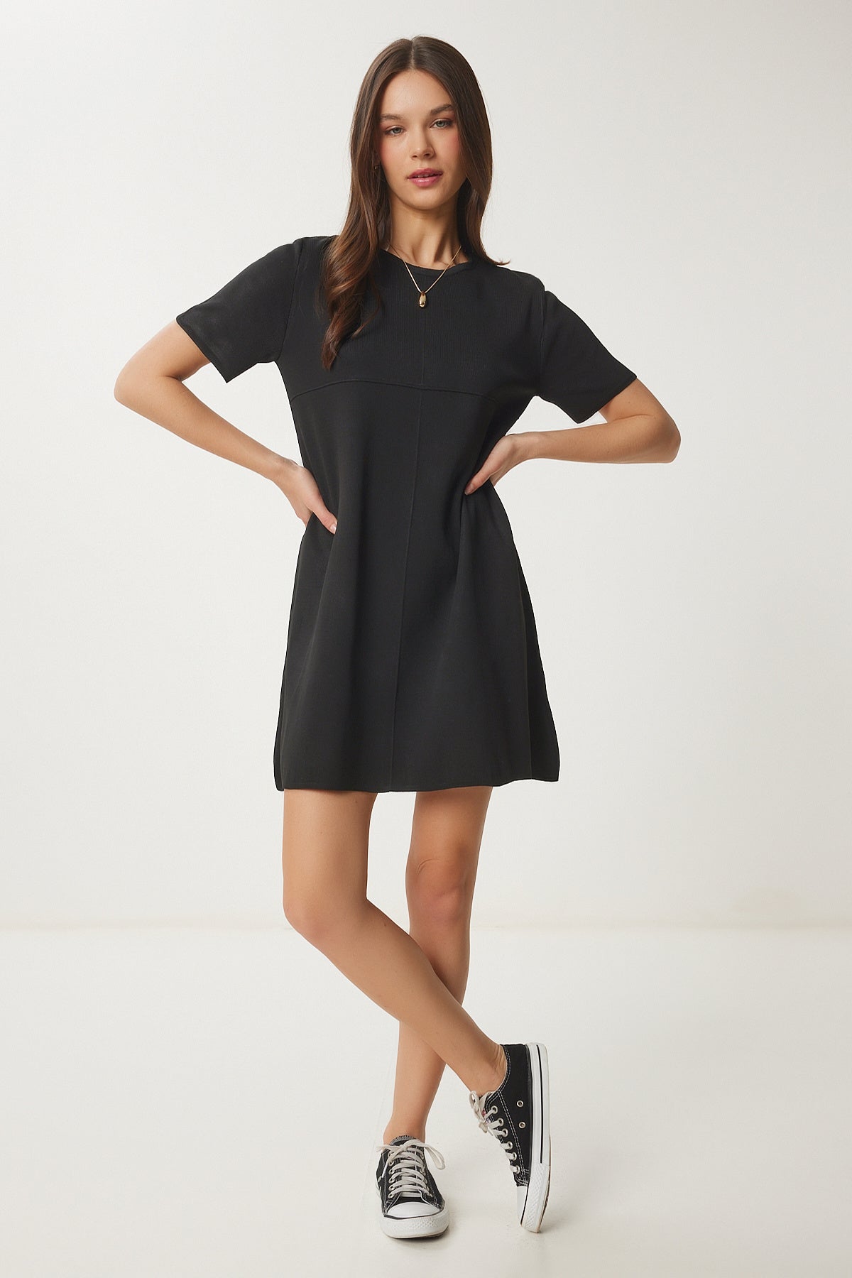 Siyah Oversize Basic Triko Elbise UB00368