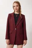Bordo Vatkalı Dokuma Blazer Ceket HL00005