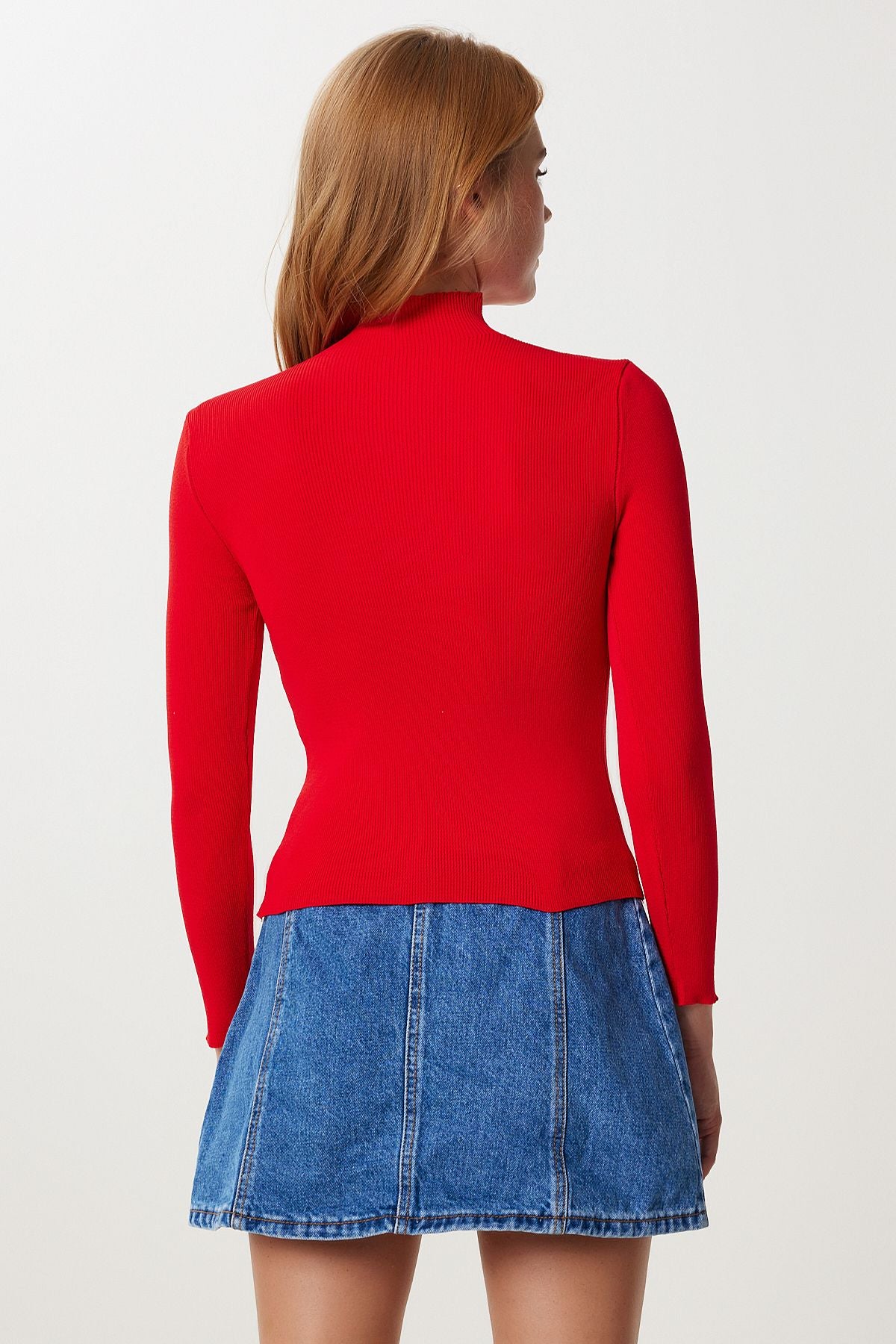 Kırmızı Cut Out Detaylı Taşlı Triko Kazak Kİ00159