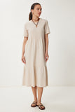 Krem Oversize Volanlı Yazlık Örme Elbise CR00475