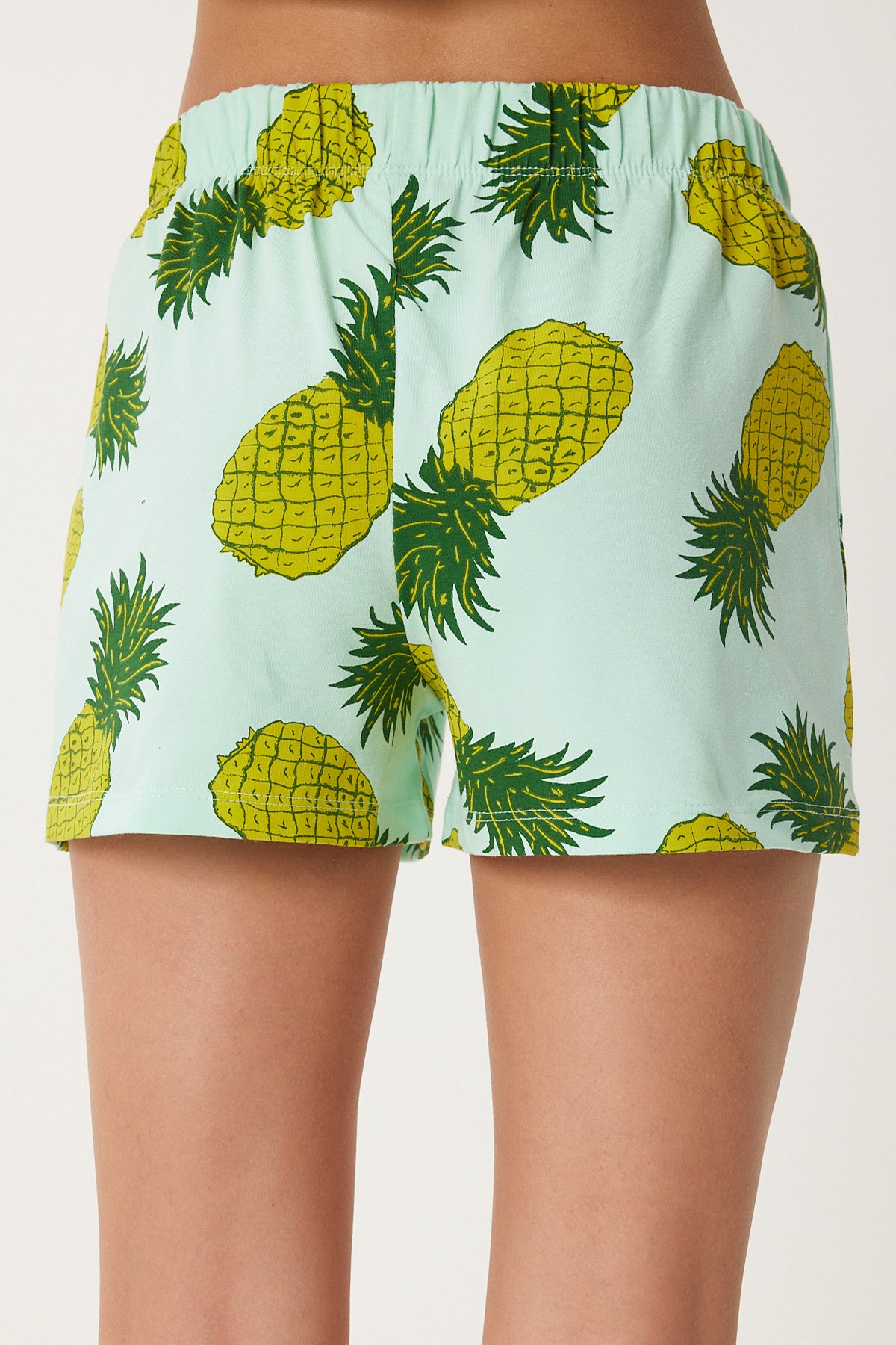 Mint Yeşili Desenli Şortlu Örme Pijama Takımı XE00001