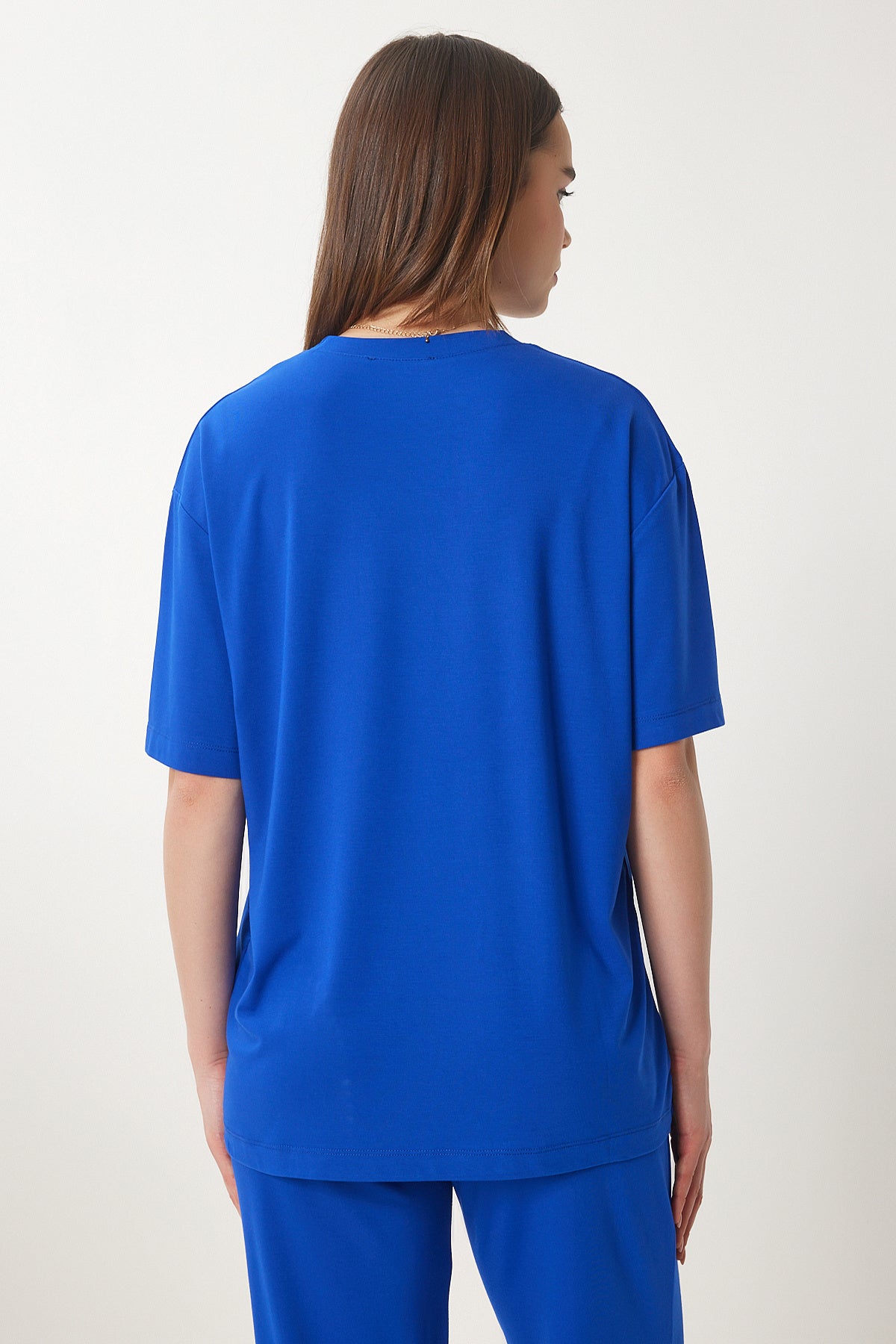 Koyu Mavi Oversize Örme T-Shirt Pantolon Takım FN03452