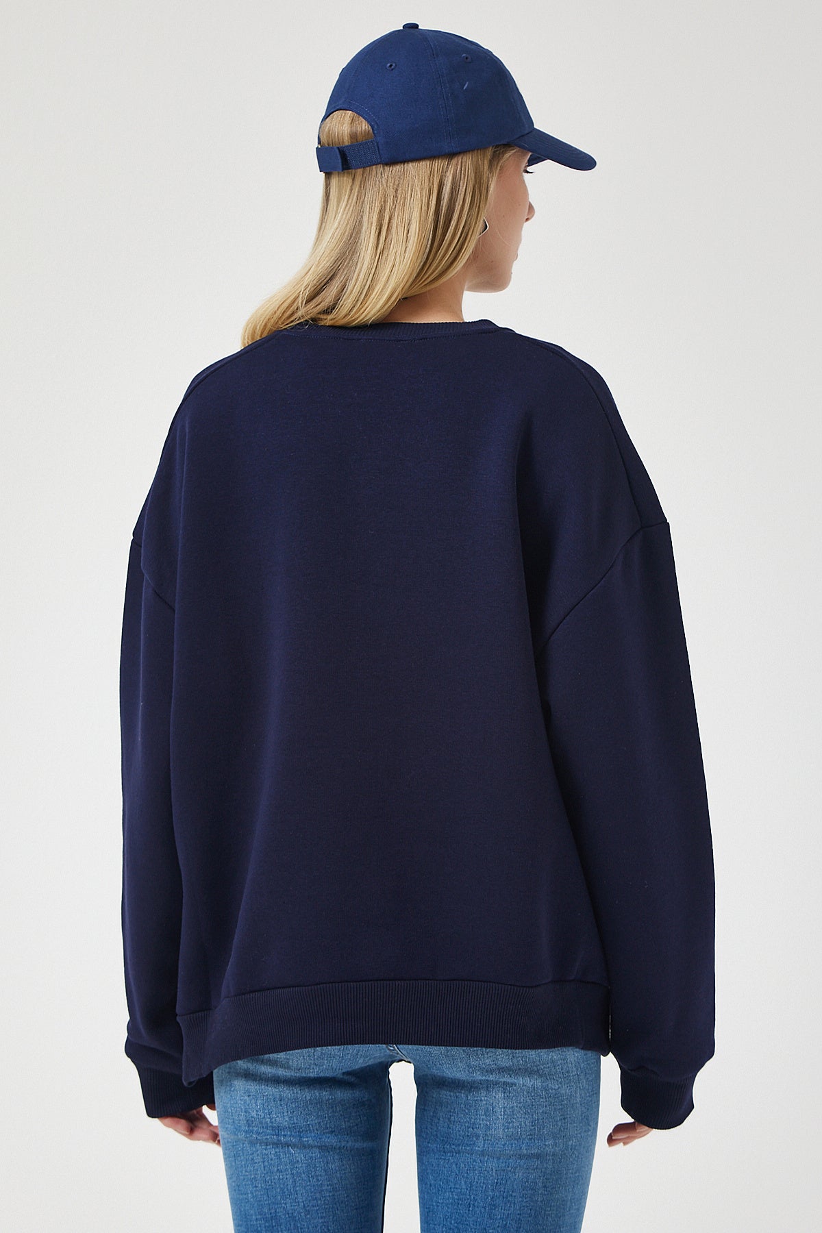 Lacivert Fermuar Detaylı Şardonlu Örme Sweatshirt UB00148
