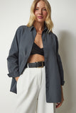 Füme Oversize Uzun Basic Gömlek  DD00842