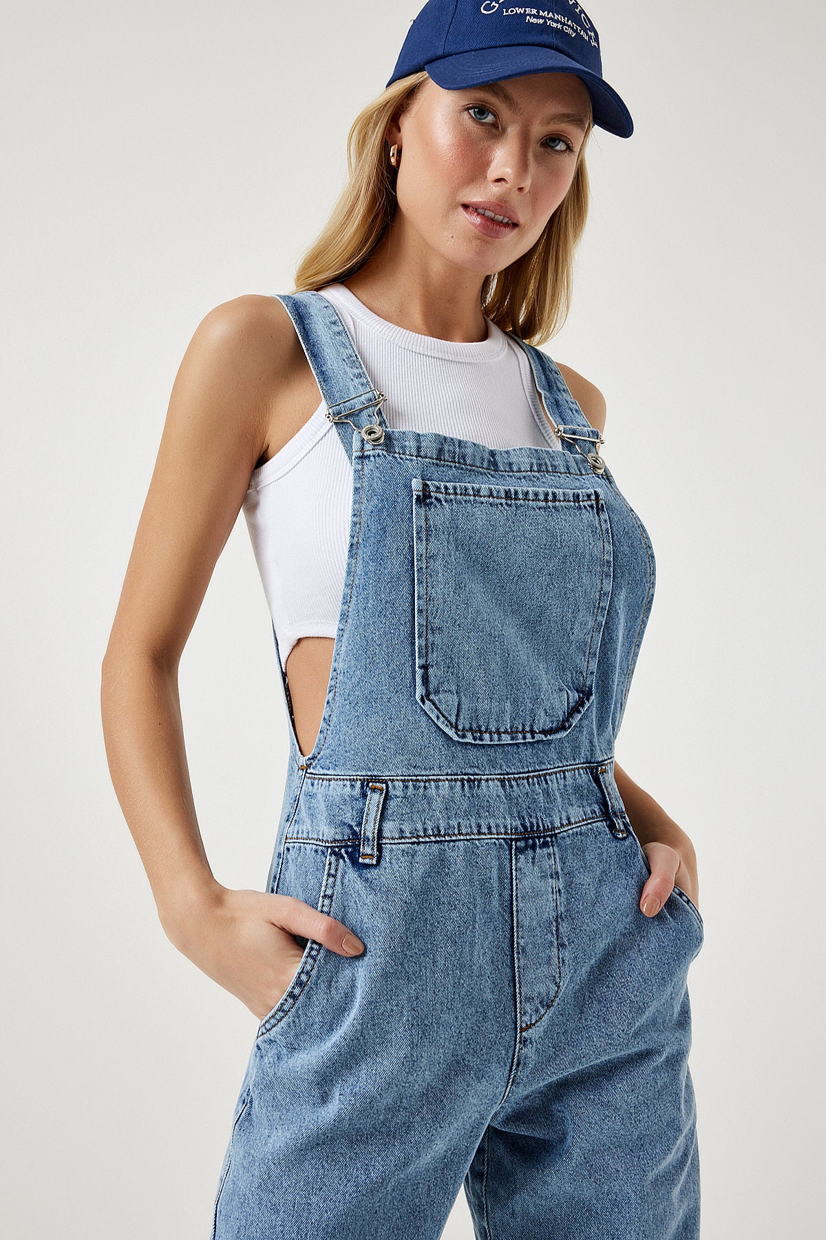Açık Mavi Geniş Cepli Denim Bahçıvan Tulum RV00162