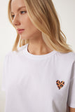 Beyaz Kalp Baskılı Pamuklu Kısa Örme T-Shirt AN00224