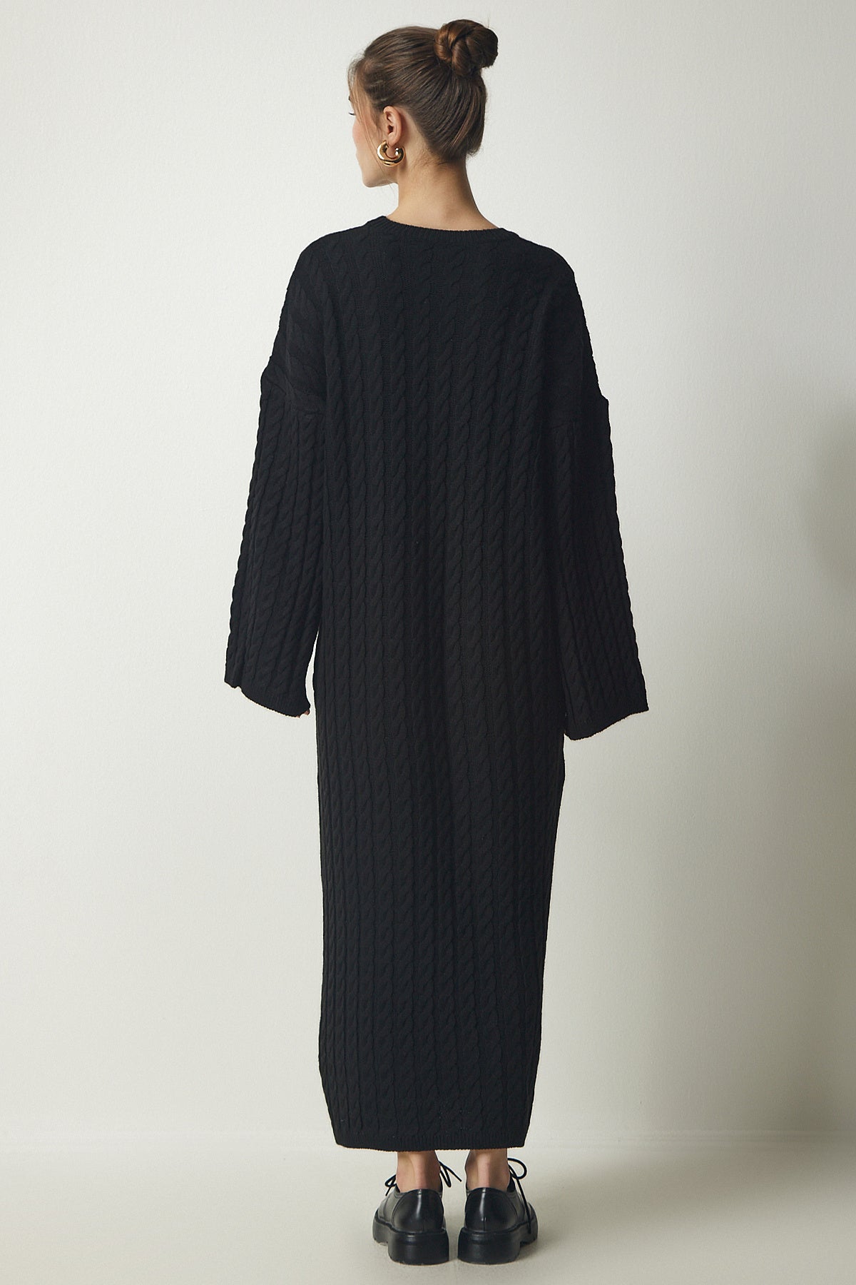 Siyah Örgü Detaylı Kalın Oversize Triko Elbise YY00184