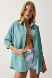 Su Yeşili Oversize Uzun Basic Gömlek  DD00842