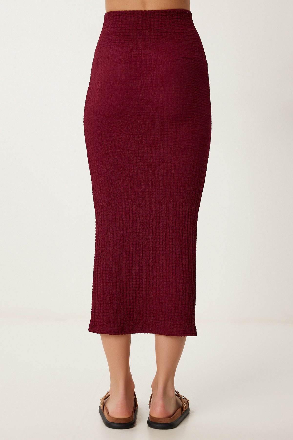 Bordo Dokulu Yazlık Bluz Etek Takım FW00010
