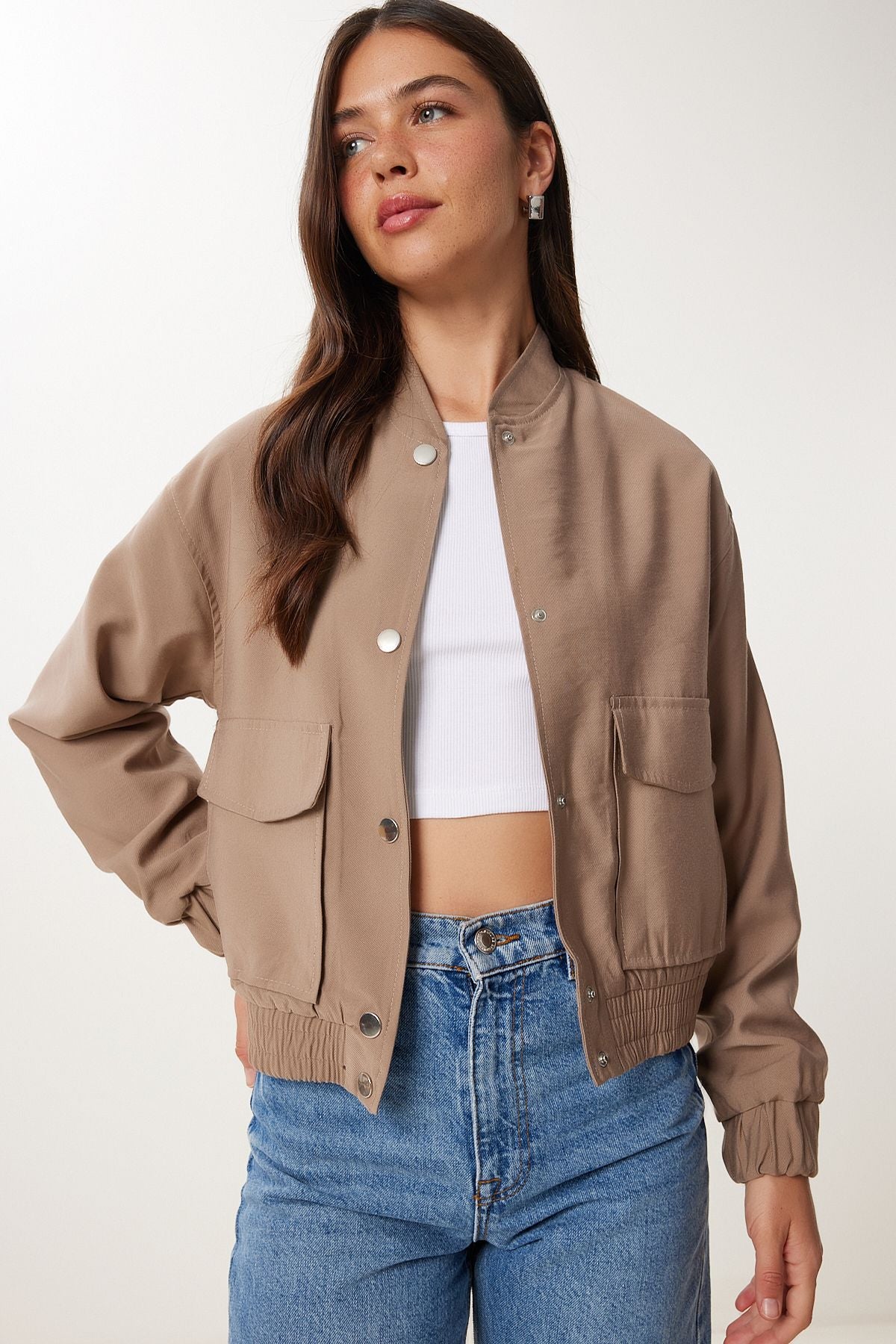 Vizon Kapaklı Cepli Gabardin Bomber Ceket MX00235