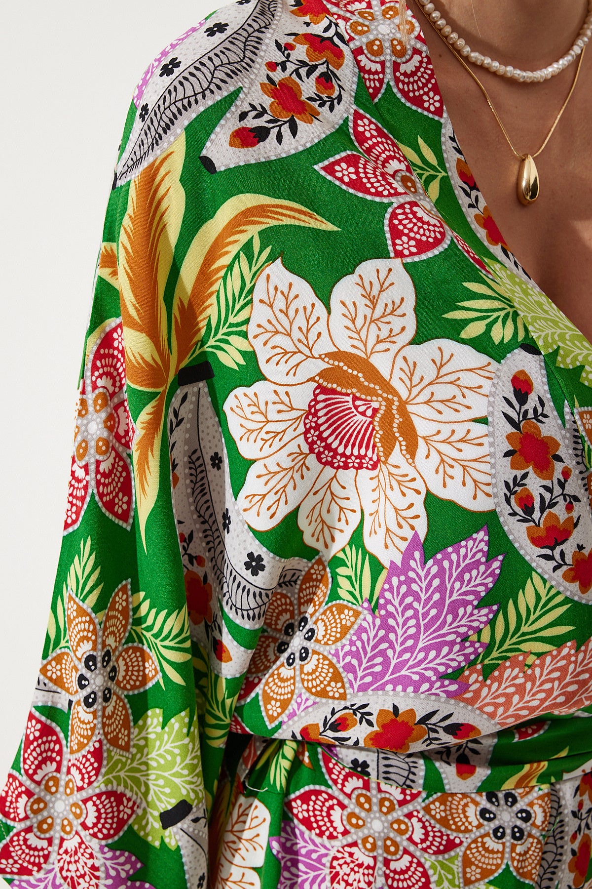 Yeşil Yazlık Viskon Kimono Şort Takım BP00161