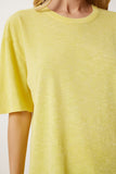 Sarı Yıkamalı Basic Örme T-Shirt AN00258