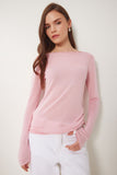 Pembe Kayık Yaka Mevsimlik Triko Bluz YY00231