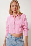 Pembe Cep Detaylı Crop Pamuklu Poplin Gömlek MX00192