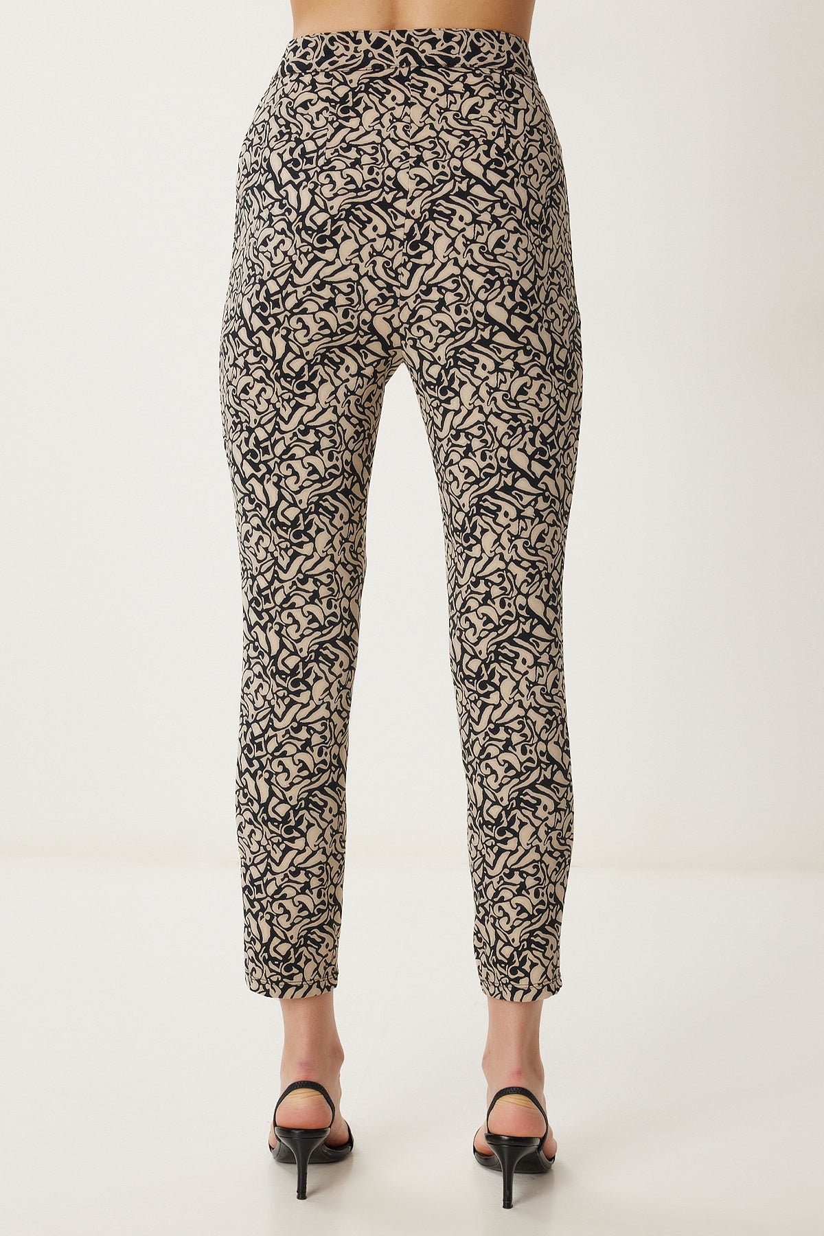 Siyah Bej Desenli Esnek Dokuma Pantolon WF00143