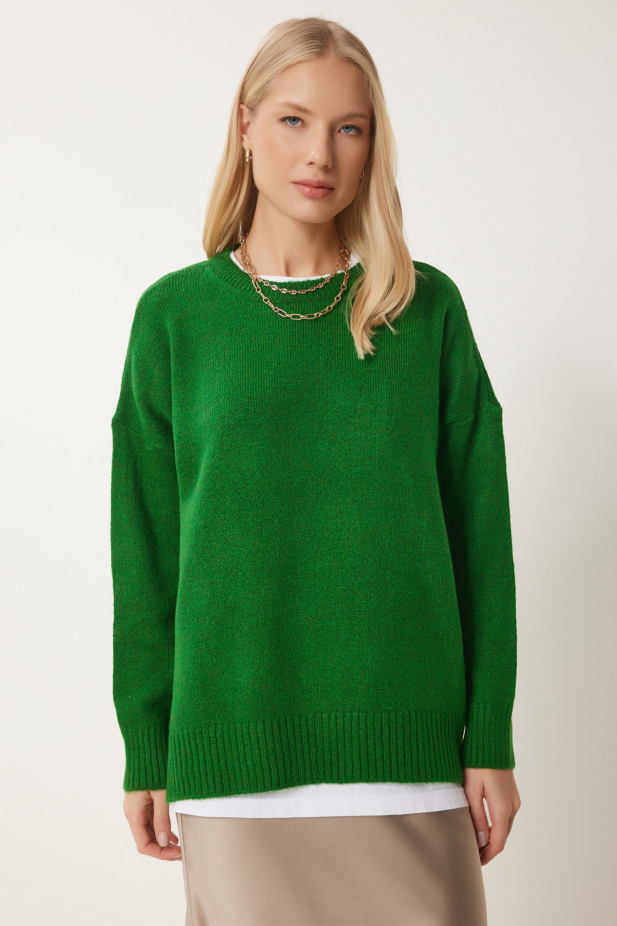 Canlı Yeşil Oversize Triko Kazak PN00054