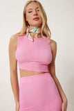 Pembe Dokulu Yazlık Bluz Etek Takım FW00010