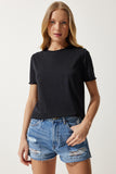 Siyah Beyaz Bisiklet Yaka 2'Li Paket Basic Örme T-Shirt UB00238