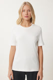 Beyaz Pamuklu Basic Örme T-Shirt AG00001
