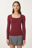 Bordo Kare Yaka Viskon Örme Bluz RX00040