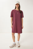 Bordo Soluk Efektli Basic Örme Elbise BF00102