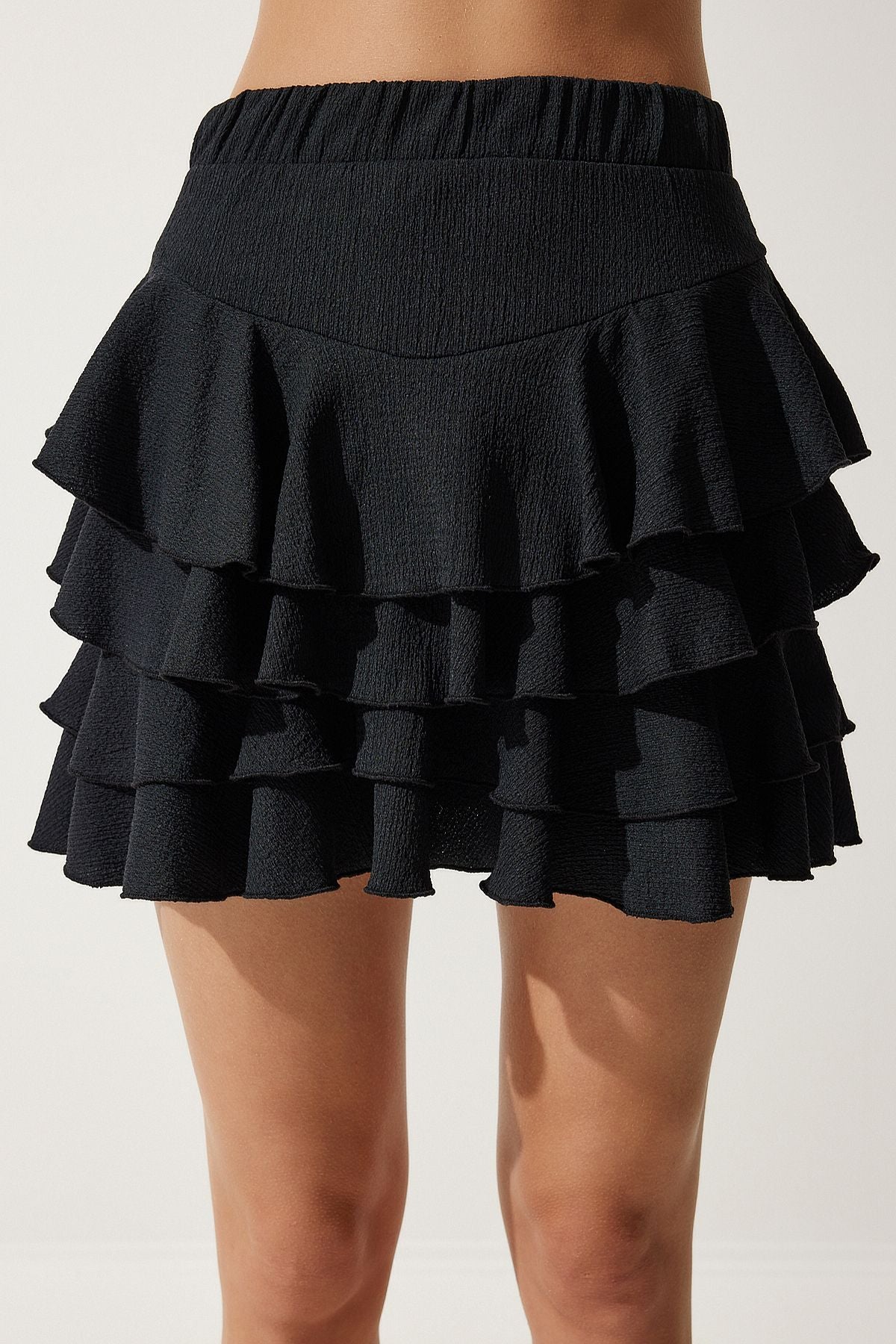 Siyah Yazlık Volanlı Mini Etek UB00268
