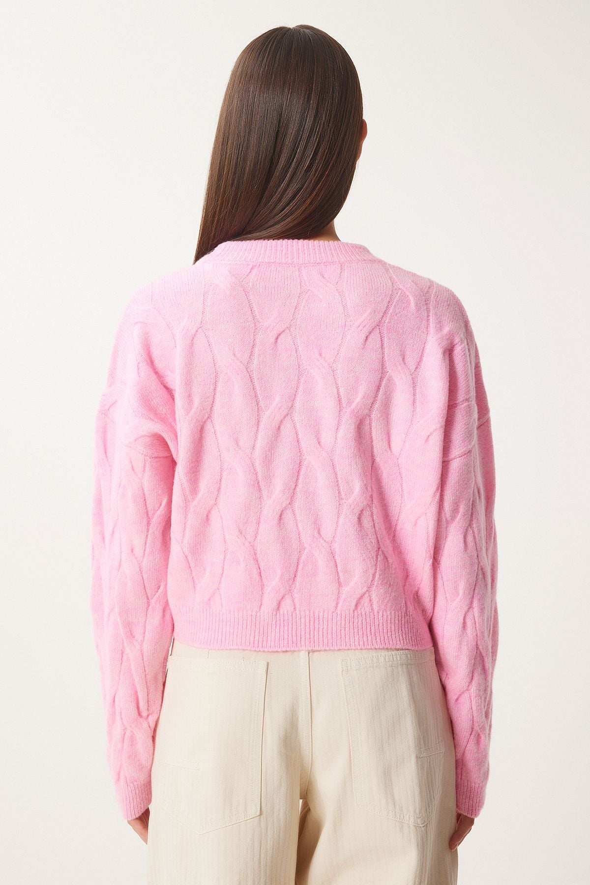 Pembe Dokulu Crop Triko Kazak MX00170