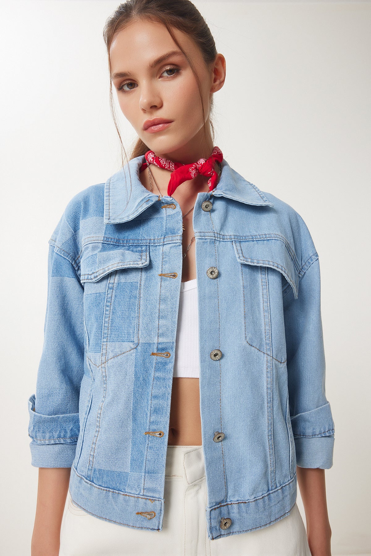 Açık Mavi Kontrast Renkli Denim Ceket SA00033