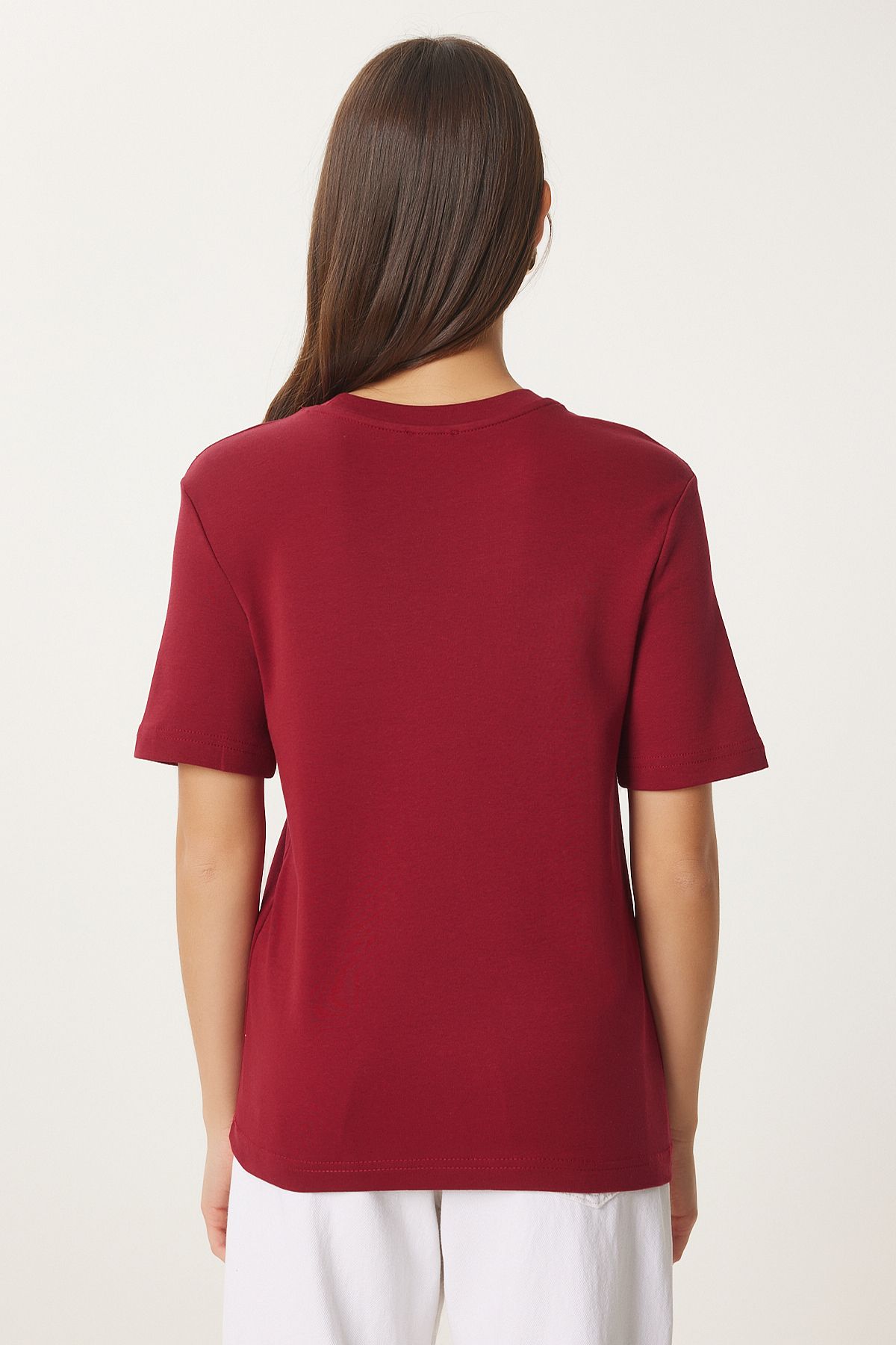 Bordo Kahverengi 2'Li Paket Pamuklu Basic Örme T-Shirt AG00002