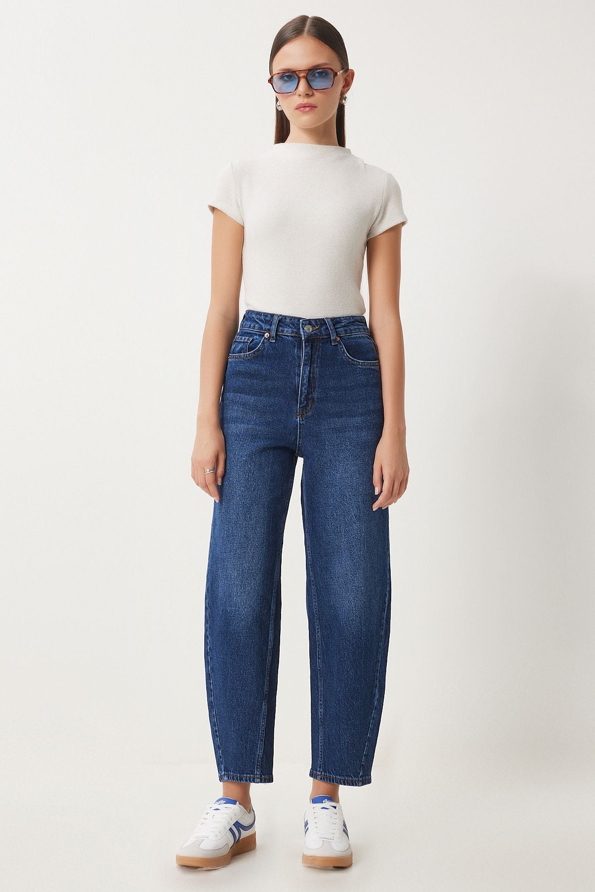 Koyu Mavi Yüksek Bel Baggy Jean UT00022