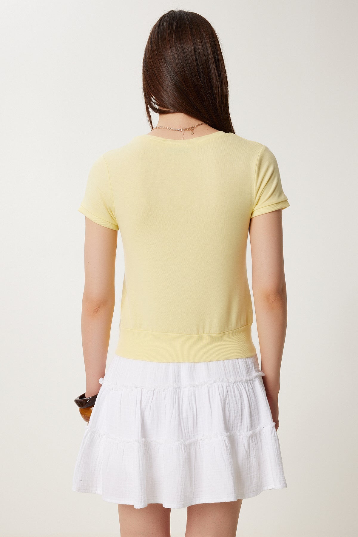 Sarı V Yaka Mevsimlik Örme Bluz UB00386
